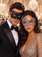 Black & Silver matching masquerade masks for couples, men’s Venetian and women’s lace eye masks – view 1