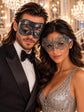 Black & Silver matching masquerade masks for couples, men’s Venetian and women’s lace eye masks – view 1