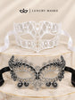 White Laser Cut Diamond Mask for Men & Black Silver Lace Mask for Women - Metal Venetian His and Hers Masquerade Set - product photo