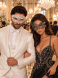 Silver Chrome Swan Lace Mask for Women & White Diamond Metal Mask for Men - Venetian His and Hers Masquerade Masks - product photo