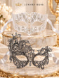Silver Chrome Swan Lace Mask for Women & White Diamond Metal Mask for Men - Venetian His and Hers Masquerade Masks - product photo