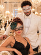 White Diamond Venetian Mask for Men with Silver Black Peacock Lace Mask for Women - Laser Cut Metal Couples Masquerade Set - product photo