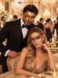 Gold Phantom Masks for Couples - Venetian Opera Half Face Mask for Men & Gold Phantom Lace Mask for Women - product photo