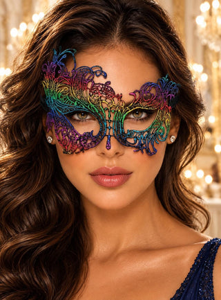 Rainbow Swan Lace Mask for Women - Colorful Venetian Eye Mask for Masquerade Ball, Mardi Gras & Costume Party - main image