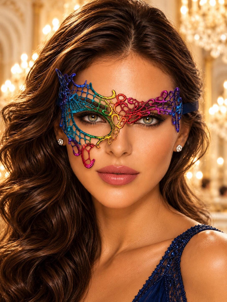 Rainbow Phantom Lace Mask for Women - Colorful One Eye Venetian Mask for Masquerade Ball, Mardi Gras & Costume Party - main image