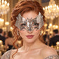 Silver Crown Masquerade Mask for Women, Metal Eye Mask with Clear Stones for Prom - product photo