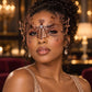 Rose Gold Spider Web Masquerade Mask with Clear Rhinestones for Women, Halloween Eye Mask - product photo