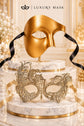 Gold Phantom Opera Mask for Men & Gold Swan Lace Mask for Women | Venetian His and Hers Masquerade Couple Set - image 6