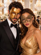 Gold Phantom Opera Mask for Men & Gold Swan Lace Mask for Women | Venetian His and Hers Masquerade Couple Set - main image