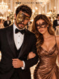 Mocha Brown & Gold Phantom Mask for Men with Mocha Brown Lace Mask for Women | Venetian Couples Masquerade Set - image 2