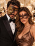 Mocha Brown & Gold Phantom Mask for Men with Mocha Brown Lace Mask for Women | Venetian Couples Masquerade Set - main image