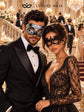 Black & Silver matching masquerade masks for couples, men’s Venetian and women’s lace eye masks – view 4