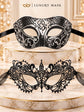 Black & Silver matching masquerade masks for couples, men’s Venetian and women’s lace eye masks – view 6