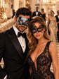 Black & Silver matching masquerade masks for couples, men’s Venetian and women’s lace eye masks – view 5