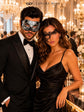 Black & Silver matching masquerade masks for couples, men’s Venetian and women’s lace eye masks – view 4