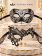 Black & Silver matching masquerade masks for couples, men’s Venetian and women’s lace eye masks – view 6