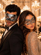 Black & Silver matching masquerade masks for couples, men’s Venetian and women’s lace eye masks – view 4