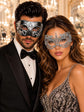 Black & Silver matching masquerade masks for couples, men’s Venetian and women’s lace eye masks – view 1