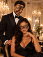 Mocha Brown Gold Opera Mask for Men with Black Gold Lace Mask for Women | Phantom Venetian His and Hers Masquerade Set - image 3