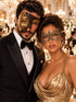 Mocha Brown Gold Phantom Mask for Men & Gold Lace Mask for Women | Venetian Opera His and Hers Masquerade Masks - main image