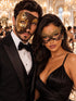 Mocha Brown Gold Opera Mask for Men with Black Gold Lace Mask for Women | Phantom Venetian His and Hers Masquerade Set - main image