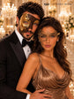 Mocha Brown Gold Phantom Mask for Men & Gold Phantom Lace Mask for Women | Opera Venetian Couples Masquerade Set - image 2