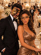 Mocha Brown Gold Phantom Mask for Men & Gold Phantom Lace Mask for Women | Opera Venetian Couples Masquerade Set - image 4