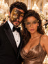 Mocha Brown Gold Phantom Mask for Men & Gold Phantom Lace Mask for Women | Opera Venetian Couples Masquerade Set - main image