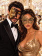Gold Swan Lace Mask for Women & Mocha Brown Gold Phantom Mask for Men | Venetian Masquerade His and Hers Couple Set - main image