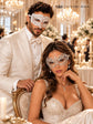 White Clear Stone Diamond Mask for Men & White Rhinestone Metal Mask for Women | Laser Cut Venetian His and Hers Masquerade Set - image 4