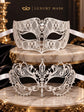 White Clear Stone Diamond Mask for Men & White Rhinestone Metal Mask for Women | Laser Cut Venetian His and Hers Masquerade Set - image 7