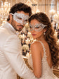 White Clear Stone Diamond Mask for Men & White Rhinestone Metal Mask for Women | Laser Cut Venetian His and Hers Masquerade Set - image 3