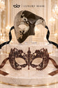 Mocha Brown Silver Phantom Mask for Men & Brown Lace Mask for Women | Venetian His and Hers Masquerade Set - image 6