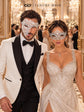 White Crown Metal Mask for Women & White One Eye Phantom Mask for Men | Clear Stone Rhinestone Venetian Masquerade Couple Set - image 3