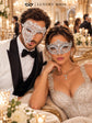 White Crown Metal Mask for Women & White One Eye Phantom Mask for Men | Clear Stone Rhinestone Venetian Masquerade Couple Set - image 5