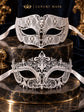 White Clear Stone Metal Masks for Couples | Venetian Mask for Men & Crown Laser Cut Half Face Mask for Women - image 6