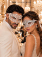White Diamond Metal Mask for Men & White Crown Clear Stone Mask for Women | Laser Cut Venetian His and Hers Masquerade Set - image 3