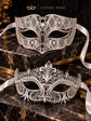White Diamond Metal Mask for Men & White Crown Clear Stone Mask for Women | Laser Cut Venetian His and Hers Masquerade Set - image 6