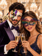 Rainbow Swan Lace Mask for Women & Purple Gold Green Phantom Mask for Men | Colorful Venetian Masquerade Couple Masks - image 4