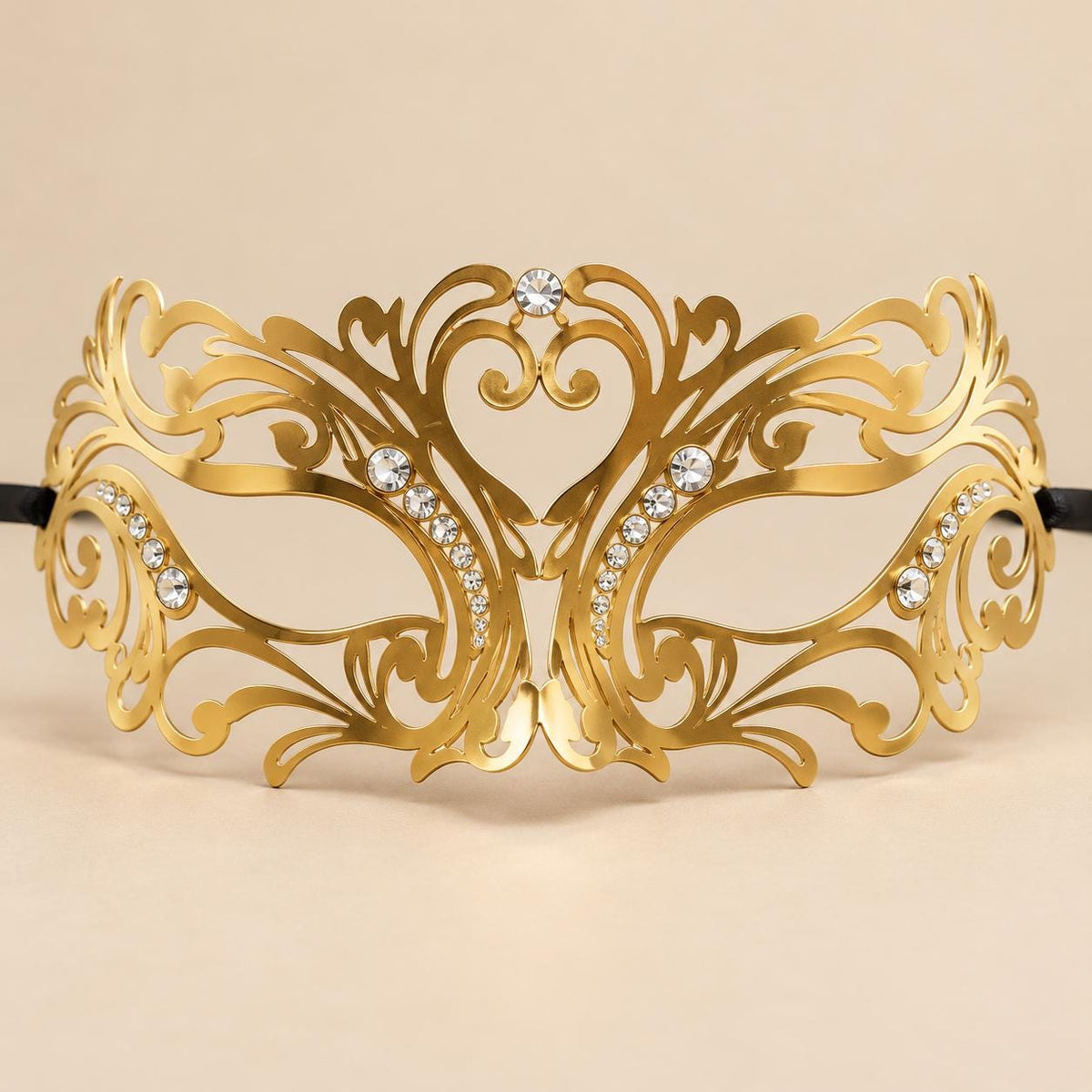 Gold Masquerade Mask with Clear Rhinestones for Women, Heart Design Metal Eye Mask for Prom and Costume Parties - image 5
