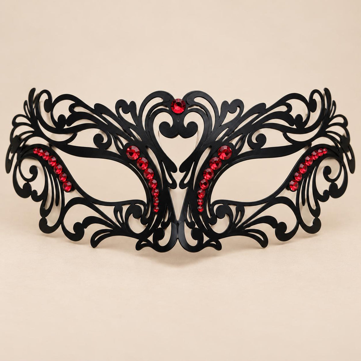 Black Masquerade Mask with Red Rhinestones for Women, Heart Design Metal Eye Mask for Prom and Costume Parties - image 5