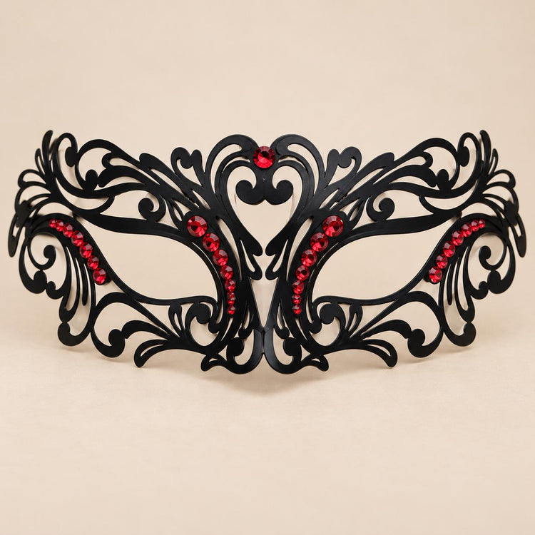 Black Masquerade Mask with Red Rhinestones for Women, Heart Design Metal Eye Mask for Prom and Costume Parties - image 5