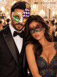 Gold Purple Green Checkered Venetian Mask for Men & Rainbow Lace Mask for Women | Colorful Masquerade Couple Set - image 2