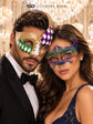 Rainbow Crown Lace Mask for Women & Gold Purple Green Checkered Mask for Men | Ornate Venetian Masquerade Couple Set - image 2