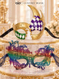 Gold Purple Green Checkered Mask for Men & Rainbow Swan Lace Mask for Women | Colorful Venetian Masquerade His and Hers Set - image 6