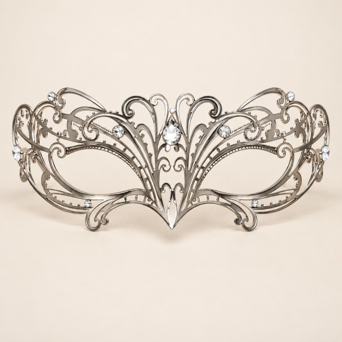 Silver Masquerade Mask with Clear Rhinestones for Women, Curved Design Eye Mask for Prom and Costume Parties - image 5