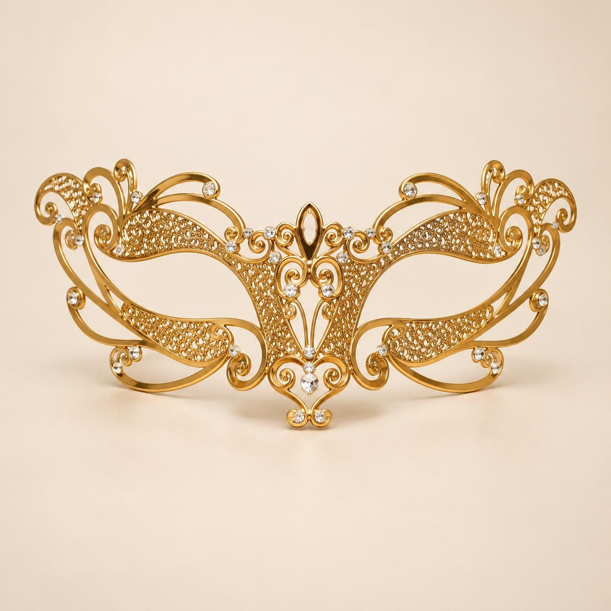 Gold Masquerade Mask with Clear Rhinestones for Women, Layered Design Eye Mask for Prom and Costume Parties - image 5