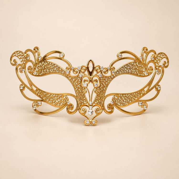 Gold Masquerade Mask with Clear Rhinestones for Women, Layered Design Eye Mask for Prom and Costume Parties - image 5