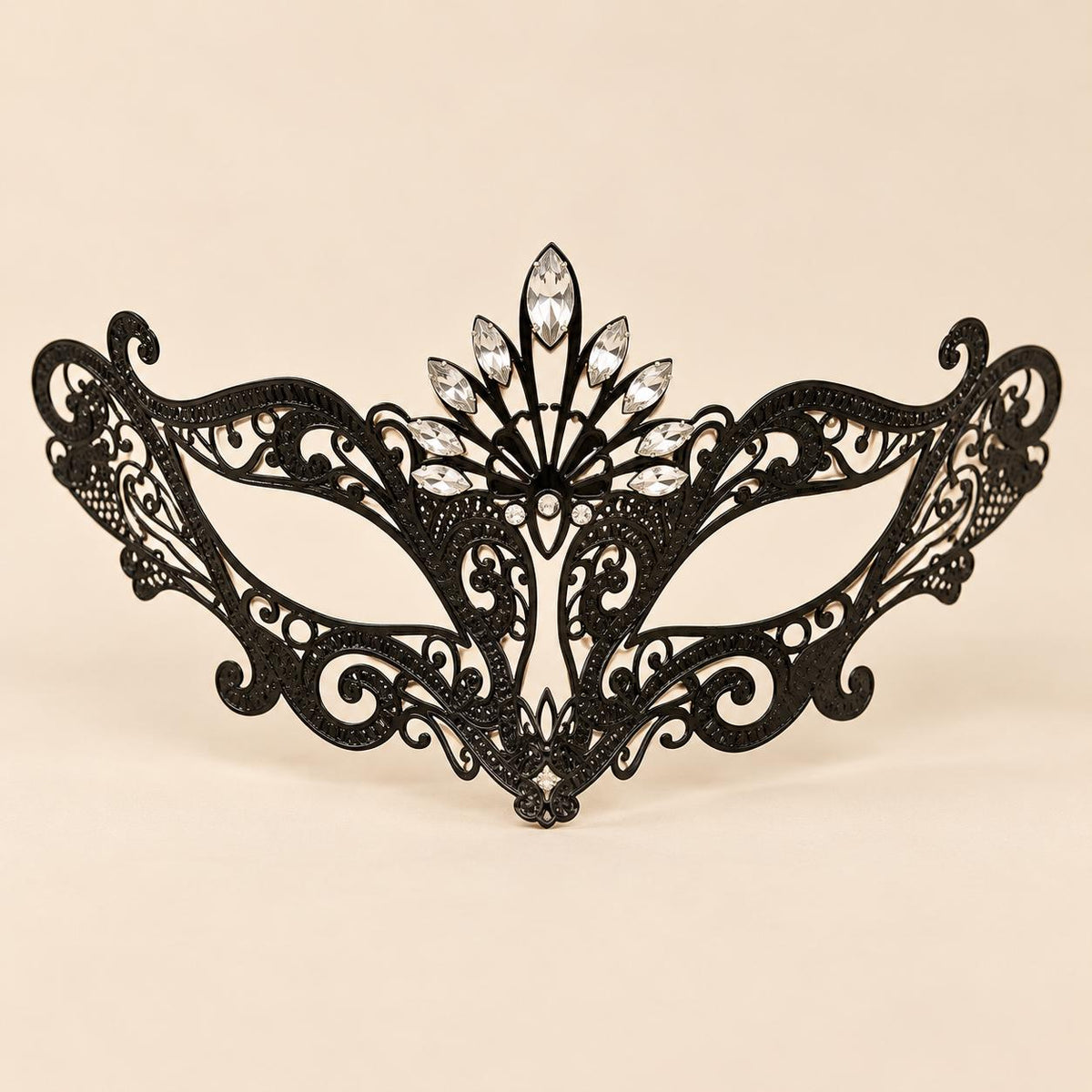 Black Masquerade Mask with Clear Rhinestones for Women, Raised Center Eye Mask for Prom and Costume Parties - image 5