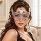 Silver Masquerade Mask with Clear Rhinestones for Women, Tall Cutout Design Eye Mask for Prom and Costume Parties - image 2